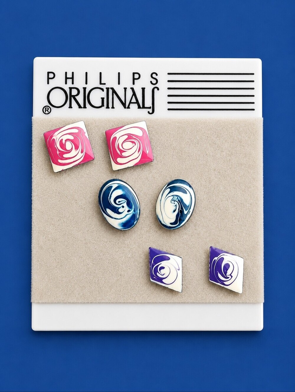 VTG PHILIPS ORIGINALS 1980s Paint Swirl Abstract Shapes Post Earrings